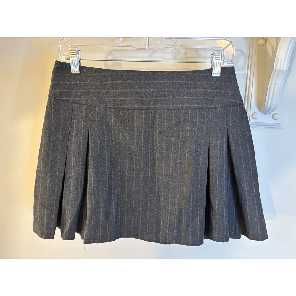 BENNETTON Gray Pin Striped Pleated Mini Skirt S‎ Academia Clueless Italy 40